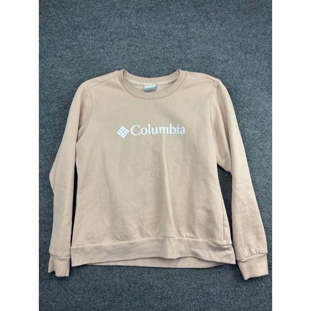 Columbia Sweatshirt Womens Large Pink Fleece Lined Crewneck Logo Pullover Casual